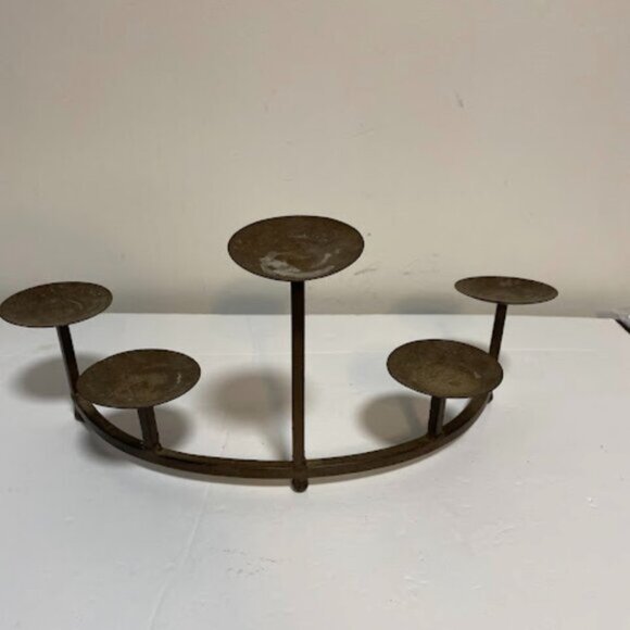 Rustic Brutalist 5-Tier Metal Curved Pillar Candle Holder –15" - Picture 4 of 9